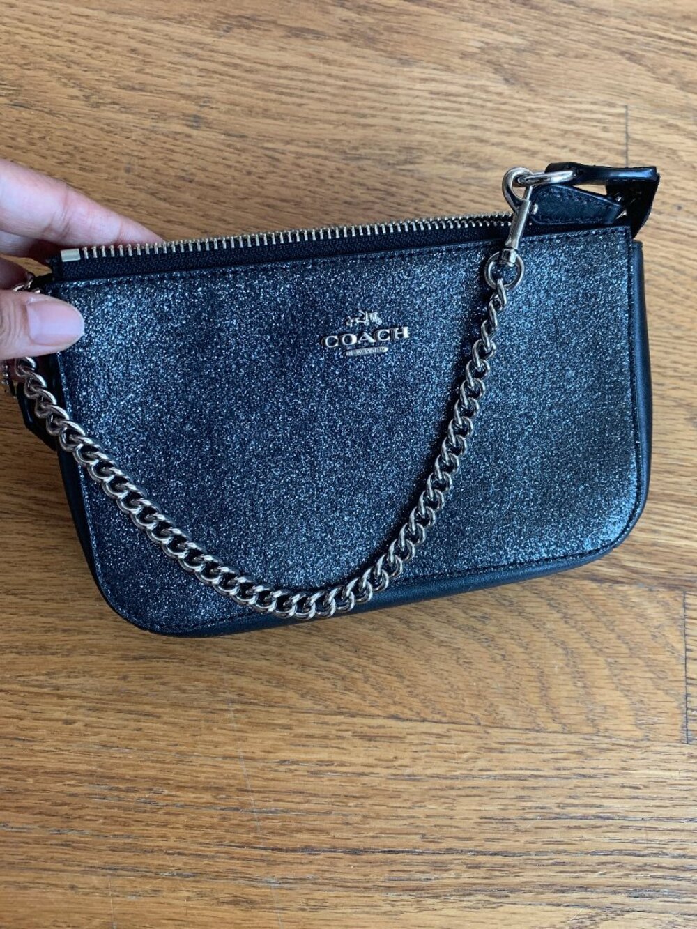 Rare Find, Like New COACH Black Glitter Silver Chain Shoulder Bag